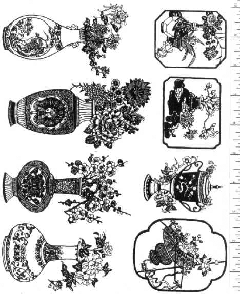 Jim Stephan Rubber Ink Art - 12: Chinese Vases & Flowers